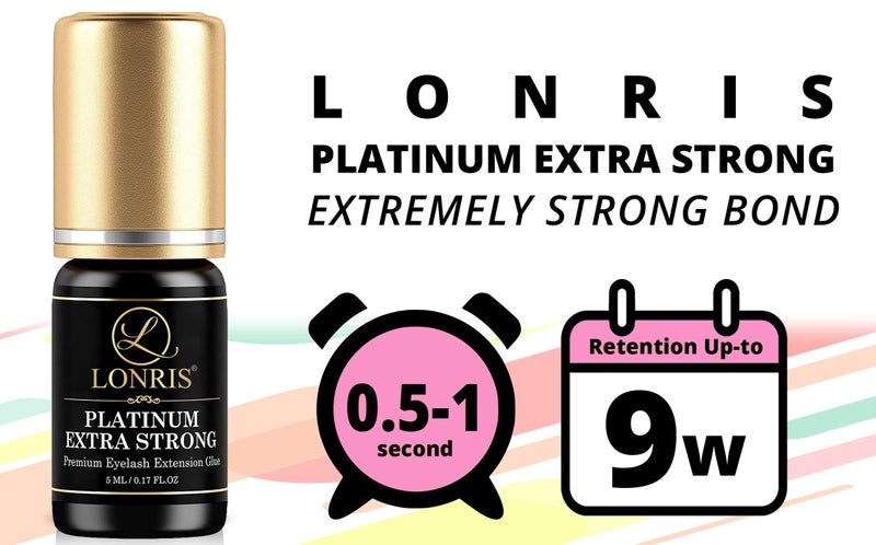 LONRIS 8-9 Weeks Retention/Volume Eyelash Extension Glue/Platinum Extra Strong LONRIS Lash / 0.5-1 Sec Drying time/Maximum Bonding/Semi-Permanent Extensions Supplies/Professional Use Black Adhesive (5 ML) - Image 3